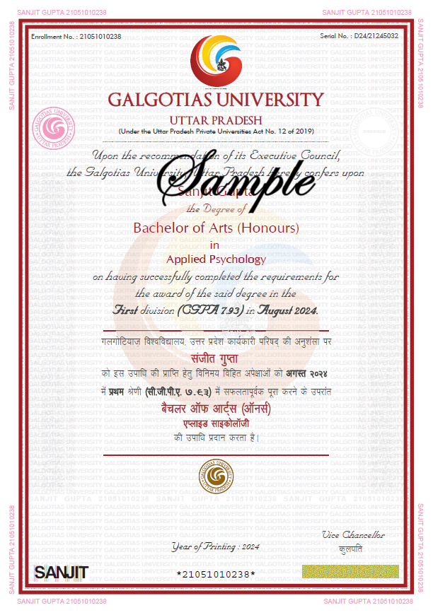 Sample Degree Certificate